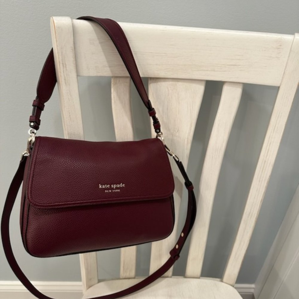 Kate Spade Hudson Pebbled Leather Shoulder Bag, BURGUNDY color
